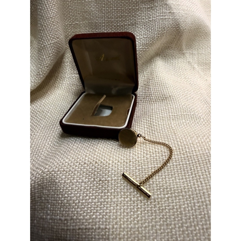 Vintage Anson Gold Tone Oval Tie Tack Chain Bar Mens Lapel Pin Made In USA - Picture 3 of 6